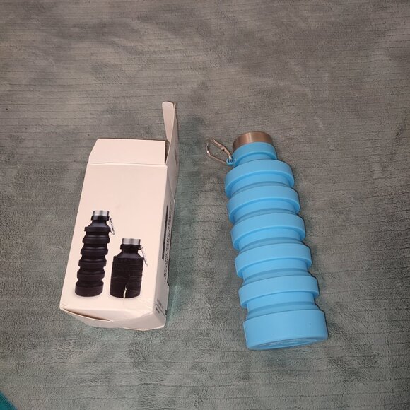 NEW Teal Blue Foldable Water Bottle Sport Silicone Portable Extensible Hiking - Picture 10 of 12